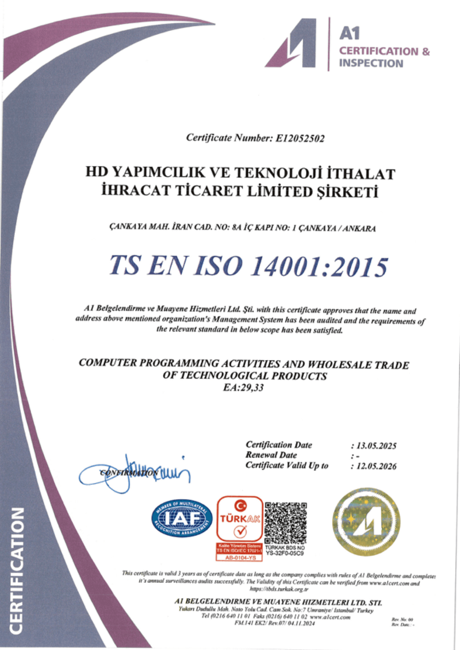 TS EN ISO 14001:2015 — Environmental Management System