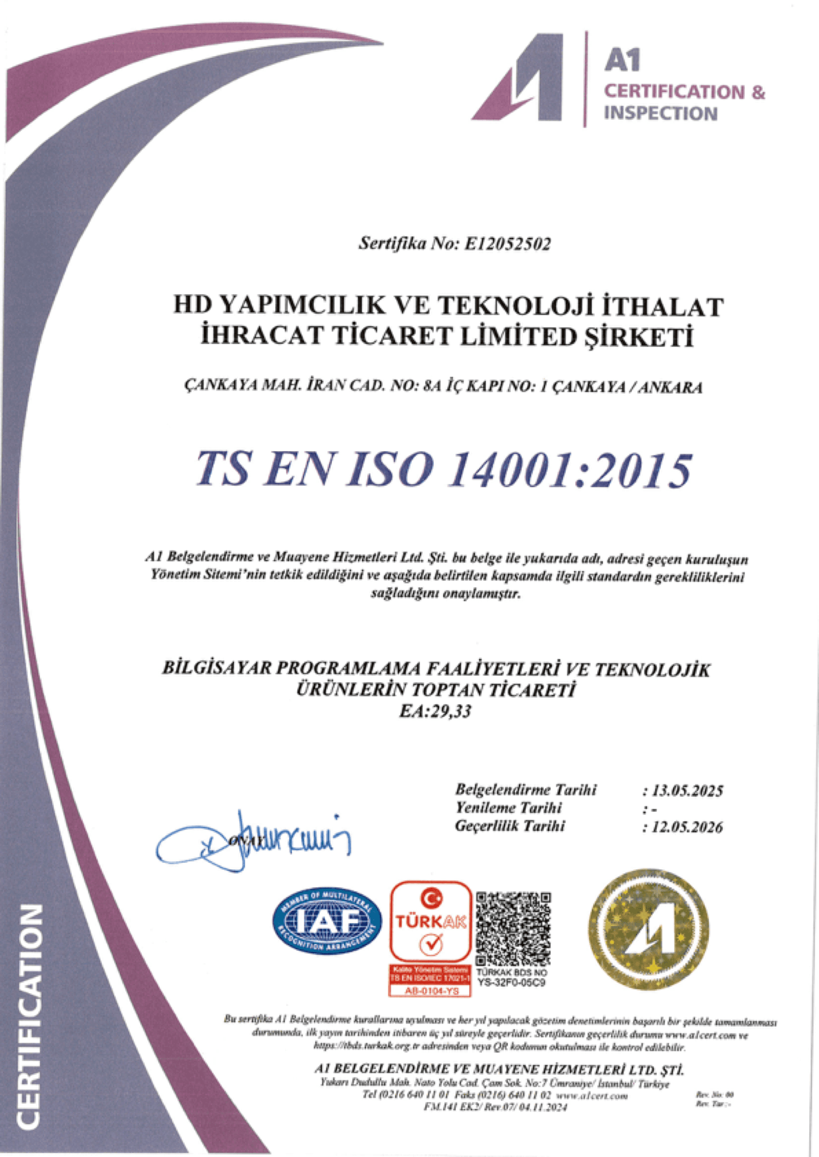TS EN ISO 14001:2015 — Çevre Yönetim Sistemi