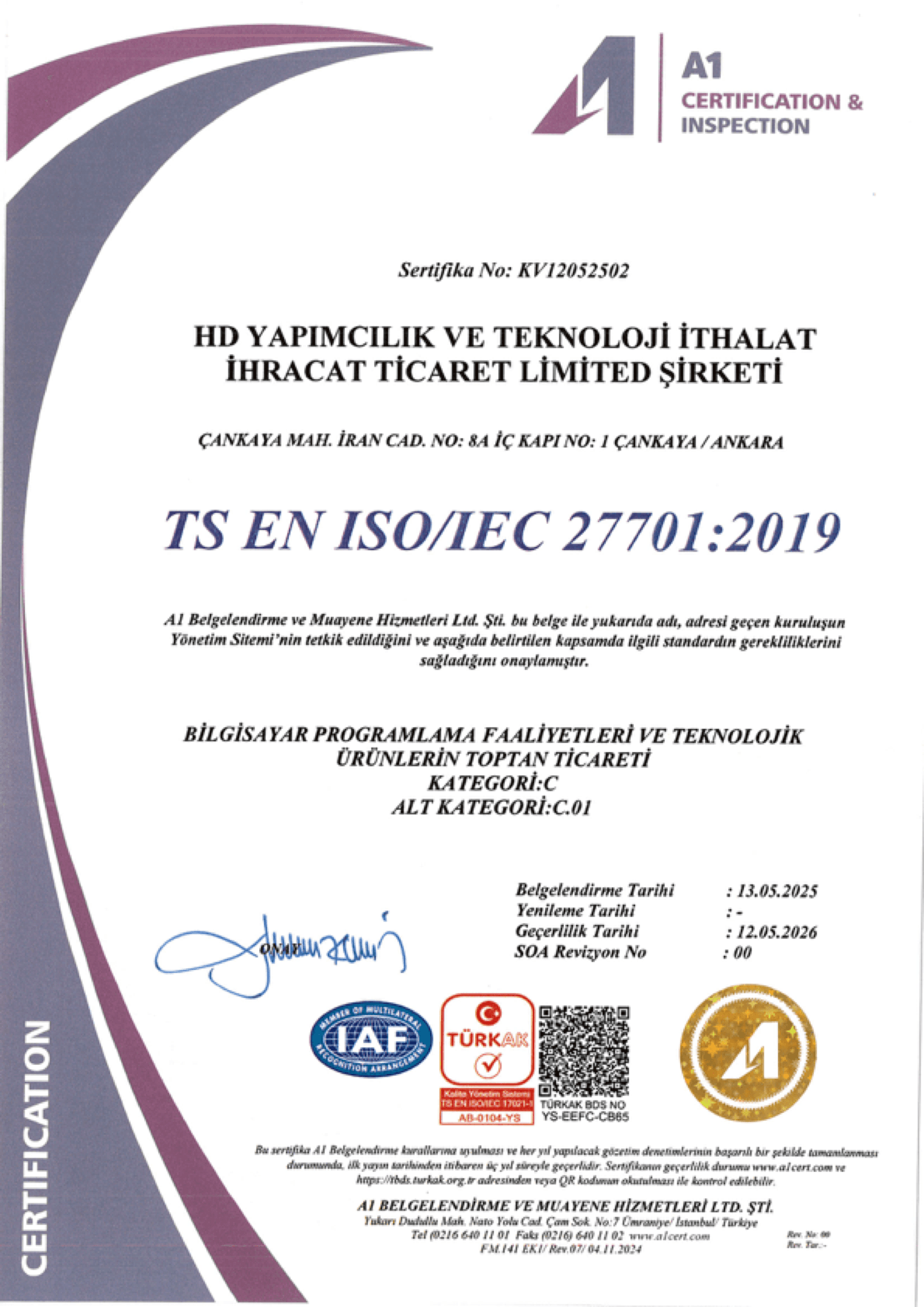 TS EN ISO/IEC 27701:2019 — Kişisel Veri Yönetim Sistemi (KV12052502)