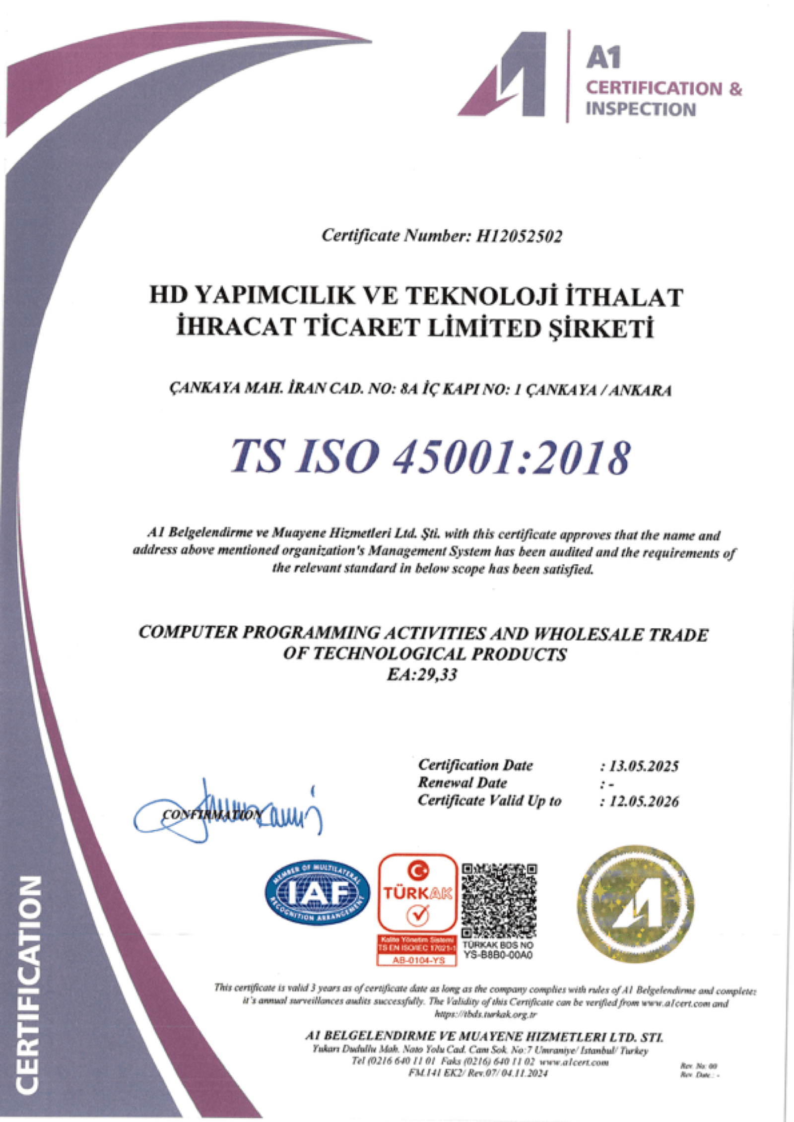 TS ISO 45001:2018 — Occupational Health and Safety Management System (H12052502)