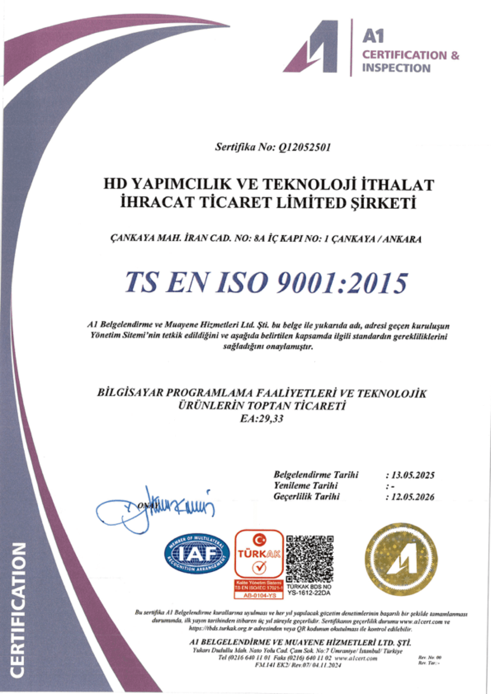 TS EN ISO 9001:2015 — Kalite Yönetim Sistemi